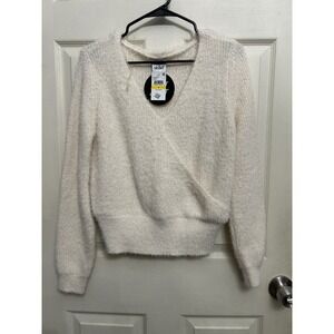 Planet Heart Cozy Sweater Egret White Wrap V Neck Long Sleeve Size M
